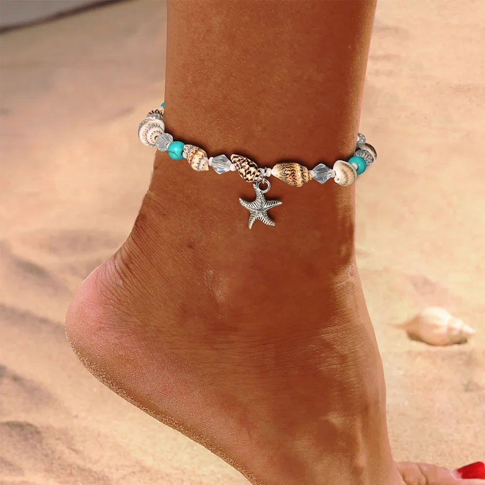 2pcs New Shell Beads Starfish Anklets for Women Beach Anklet Leg Bracelet Handmade Bohemian Foot Chain Boho Jewelry Sandals Gift