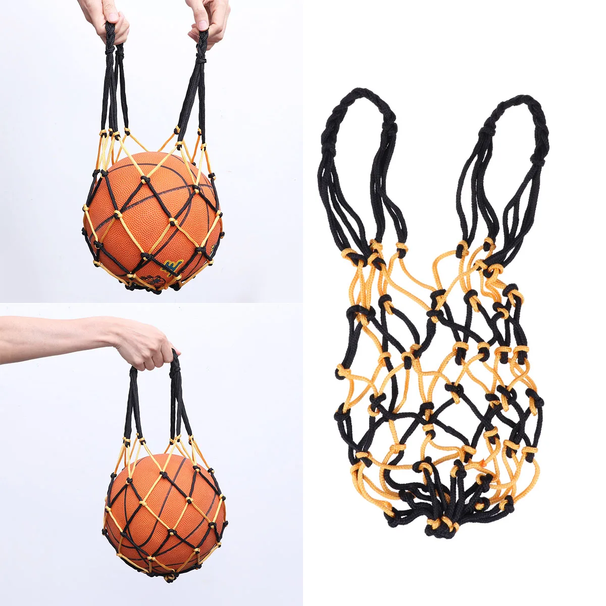 

3pcs Heavy Duty Nylon Mesh Bag Waterproof Drawstring Sports Storage Bag For Basketball Soccer Team Use Yellow Black