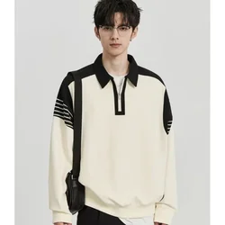 New Autumn Fashion Fashion Brand Advanced Panel Colored Polo Collar Half Zipper Loose and Slim Men's Long Sleeve Casual Sweater