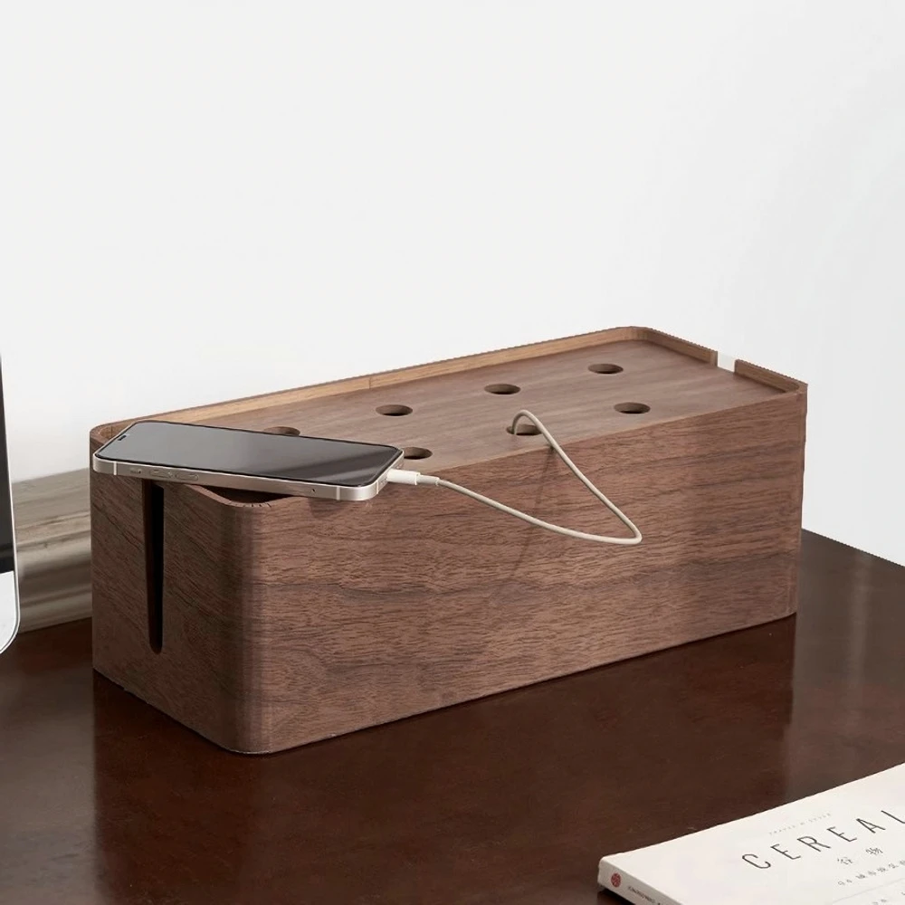 Wooden Cable Management Box Made From Wood Material Desktop Hide Wires Power Strips Desk Cord Organizer Box For Home Office