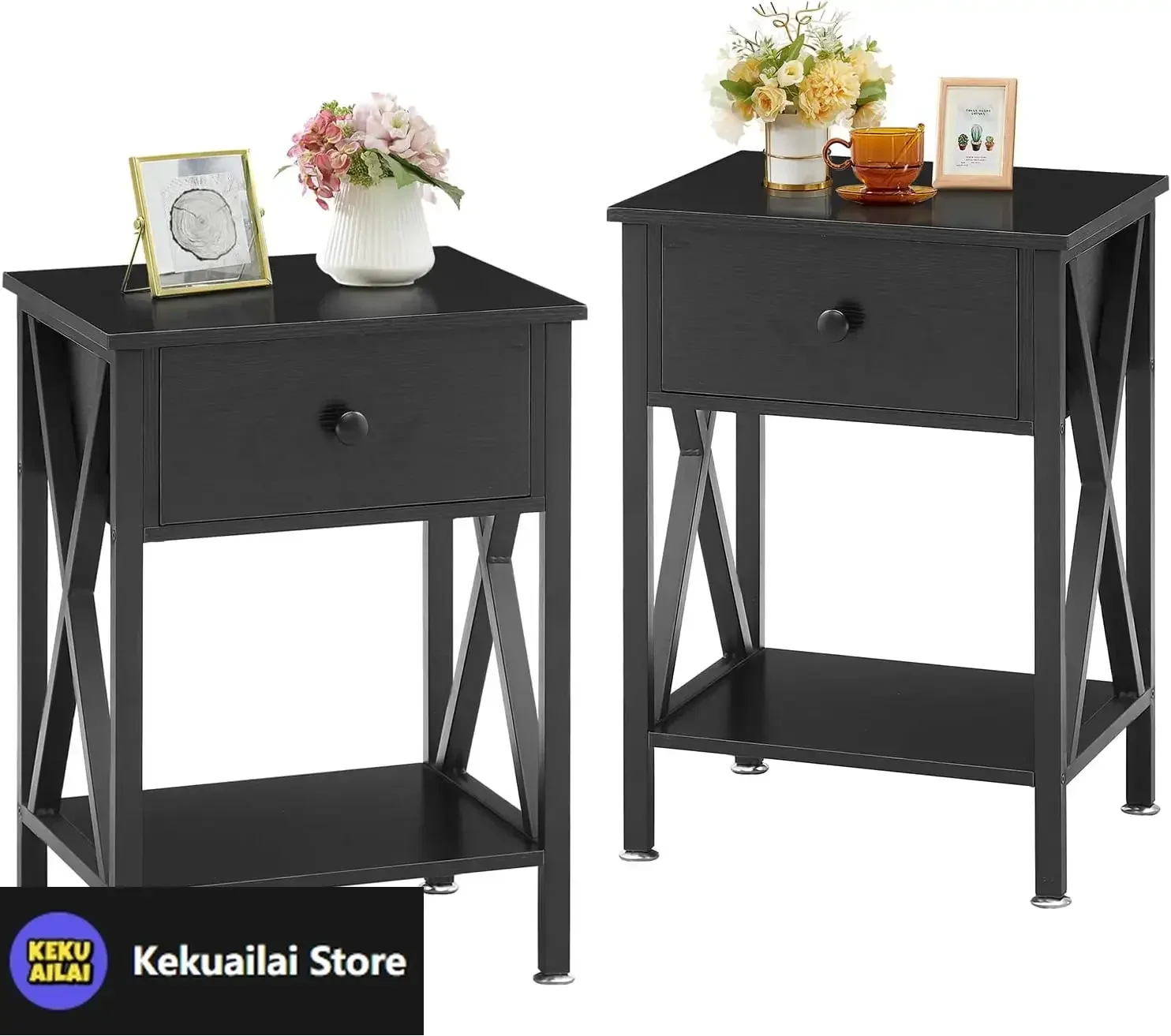 

Night Stands for Bedroom Rustic Bedside End Tables with Drawer Storage, Nightstand (Set of 2)
