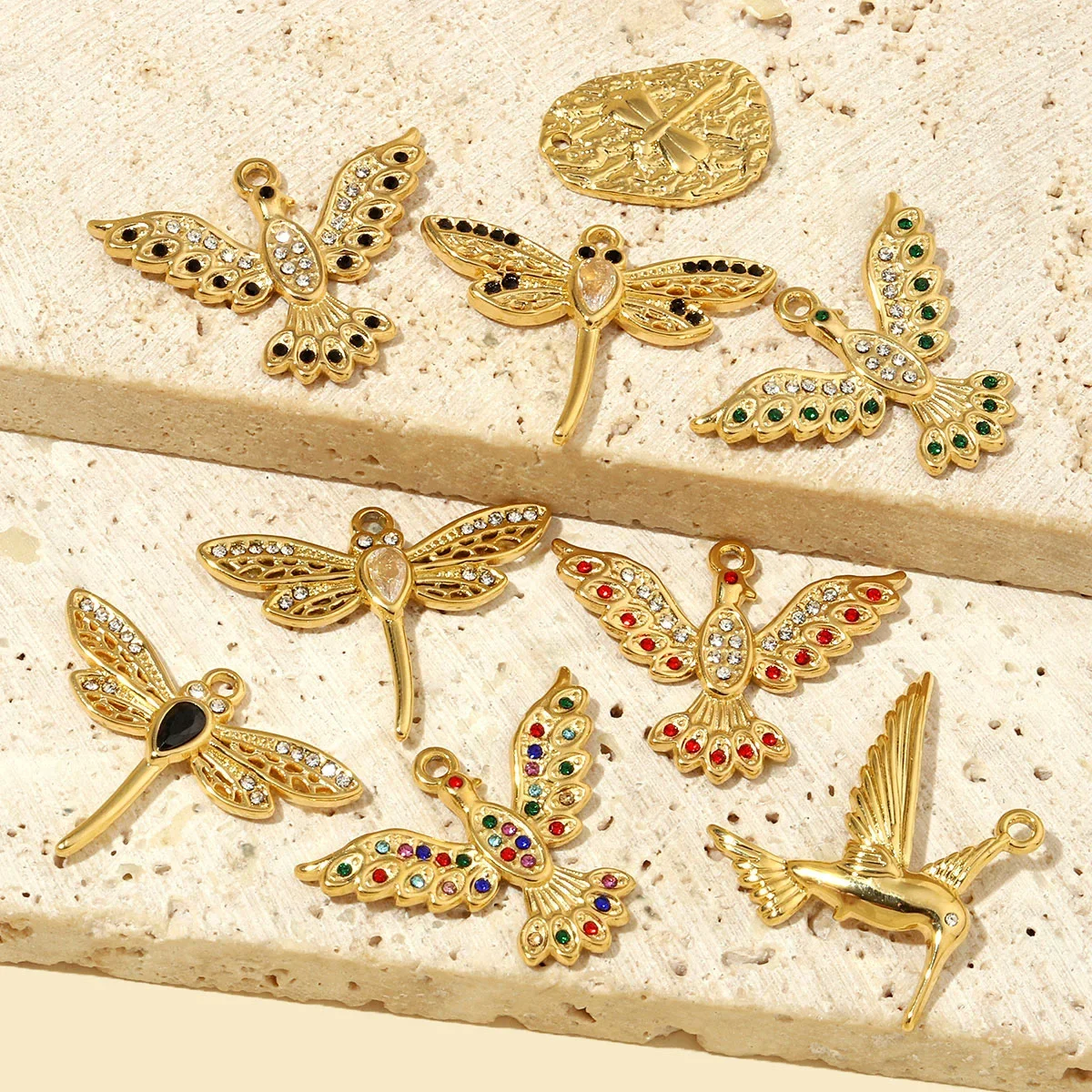3pcs/Lot Luxury Stone Peace Dove Stainless Steel Diy Charms Women Hummingbird Necklace Pendant Dragonfly Jewelry