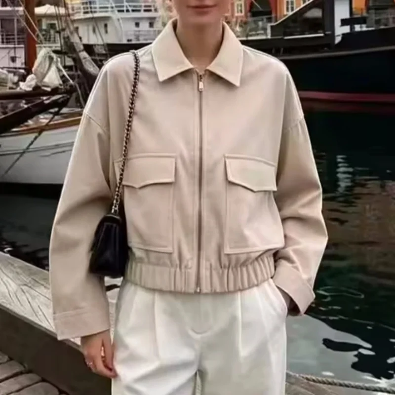 Guobioziy 2026 Women's New Two-Color Zipper Jacket Casual Stylish Versatile Elegant and Relaxed