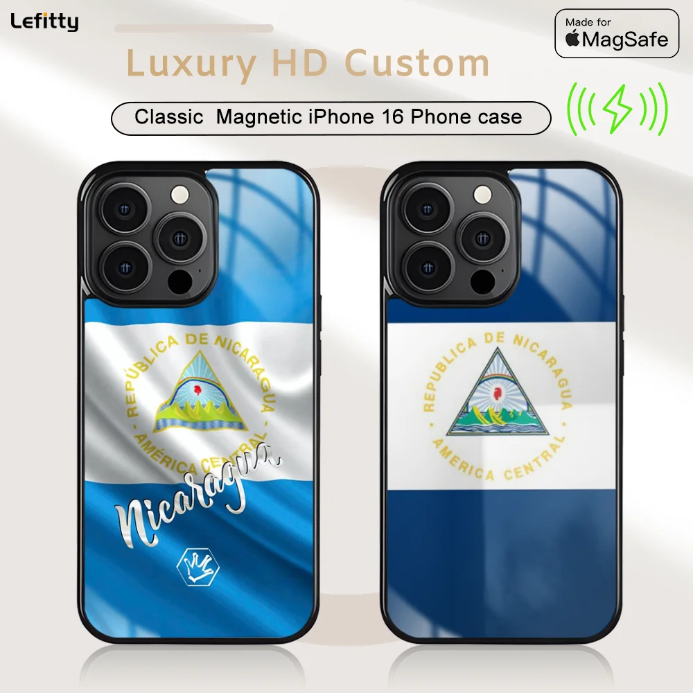 

Nicaragua Flag Phone Case For iPhone 16 15 14 13 12 11 Pro Max Plus Mini Magnetic Magsafe Wireless Charging Cover
