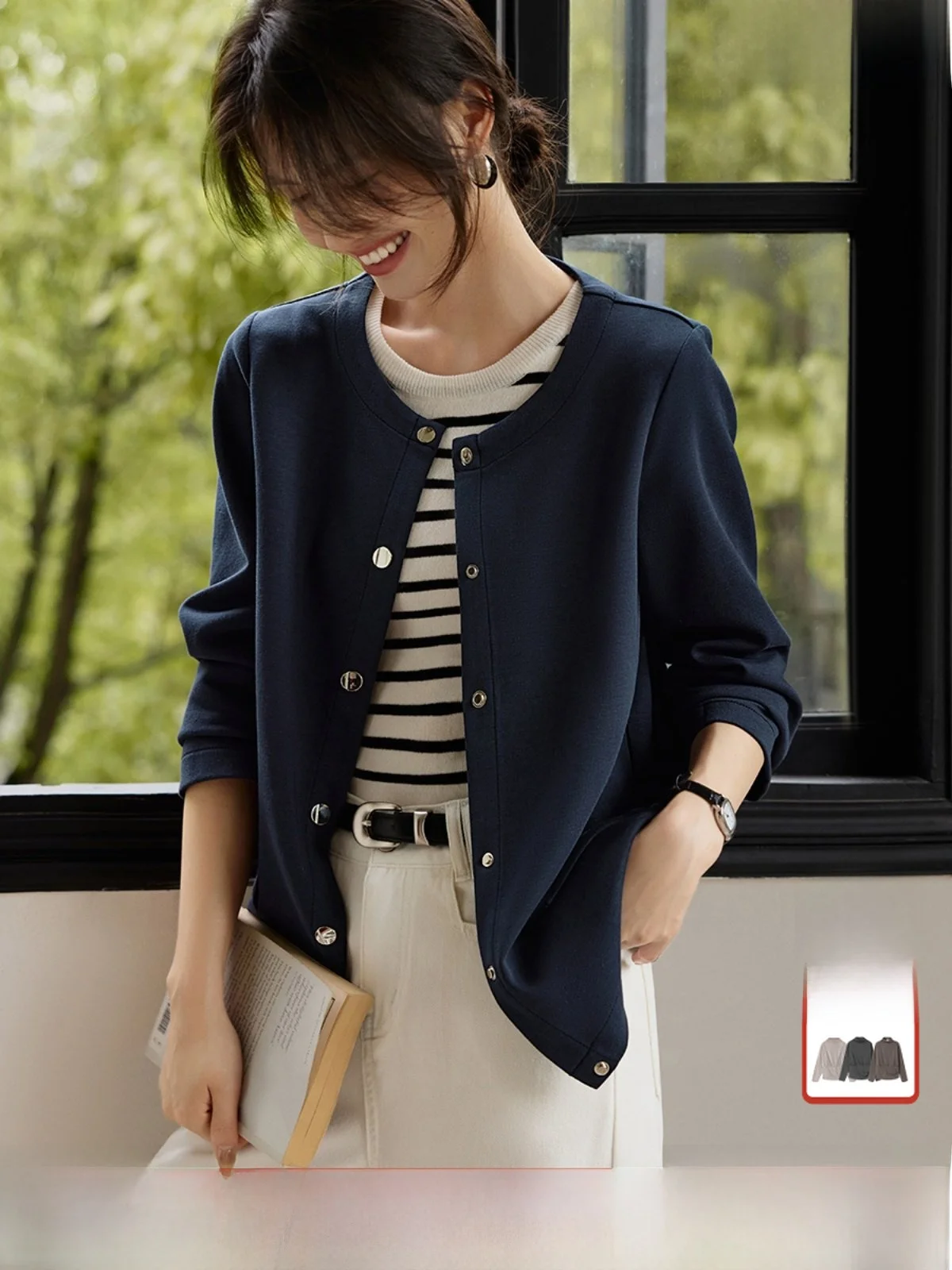 

XWI Faion Casual Thin Nel Jaet Women's Early Autumn oulder Length Slimming Loose ort Top Commute Sle Polyester...