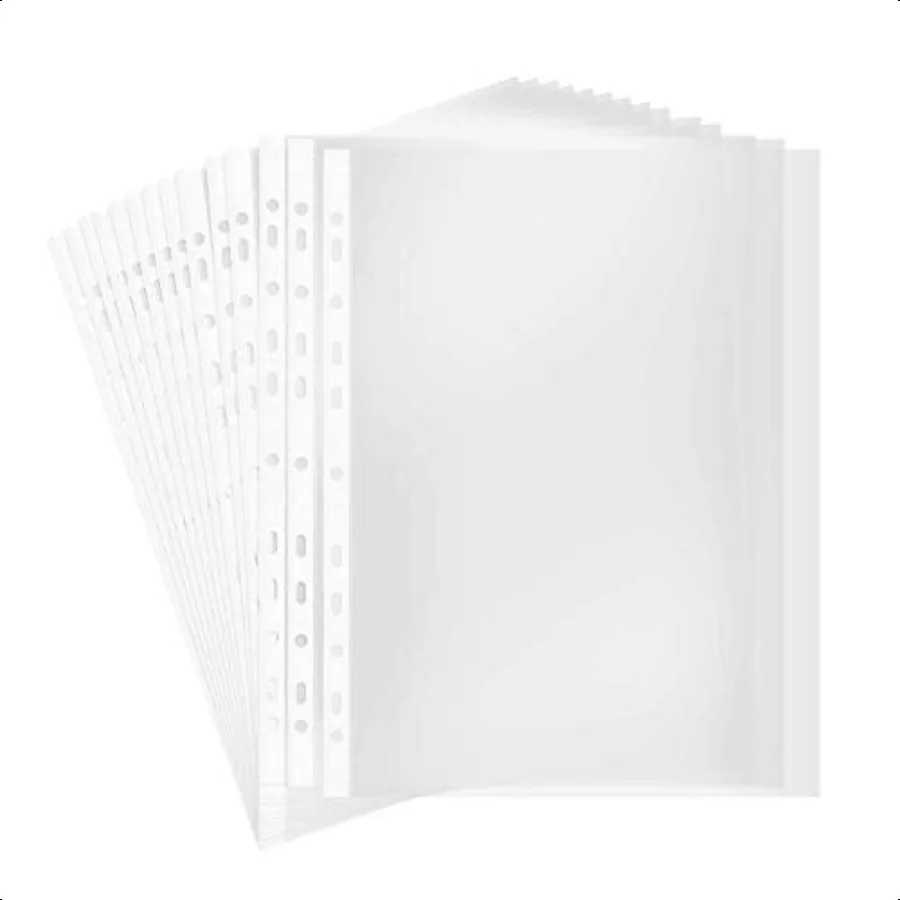 

100 Pages A4 Punched Pocket Clear Sheet Protector Binder Pocket Paper File Letter Sheet Protector Binder SleevesTransparent Doc