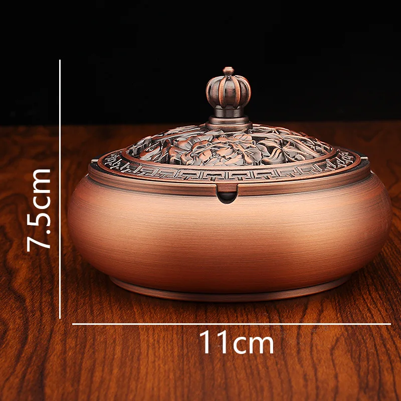 Brass with Lid Office Living Room Desktop Purple Ashtray Prevent Fly Ash Metal Crafts Copper Ornaments