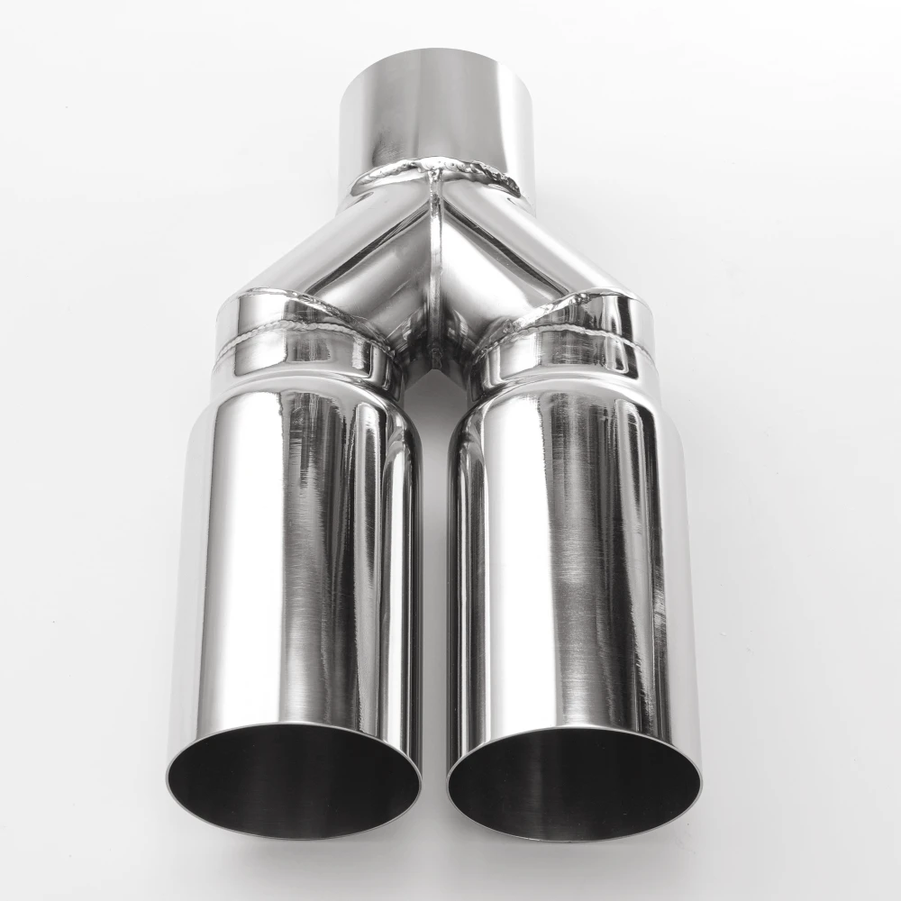 1 шт., универсальная 63 мм, двойной выхлопной наконечник, насадка из нержавеющей стали, прямой край, полированный серебристый сварочный глушитель, хвостовая труба