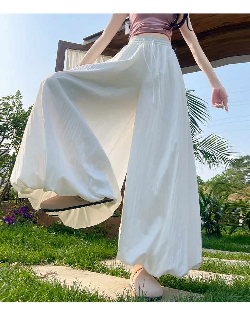 Women's Oversized High Waist Wide Leg Pants Spring Summer Solid Color Casual Cropped Pants Woman Loose Puffy Lantern Trousers