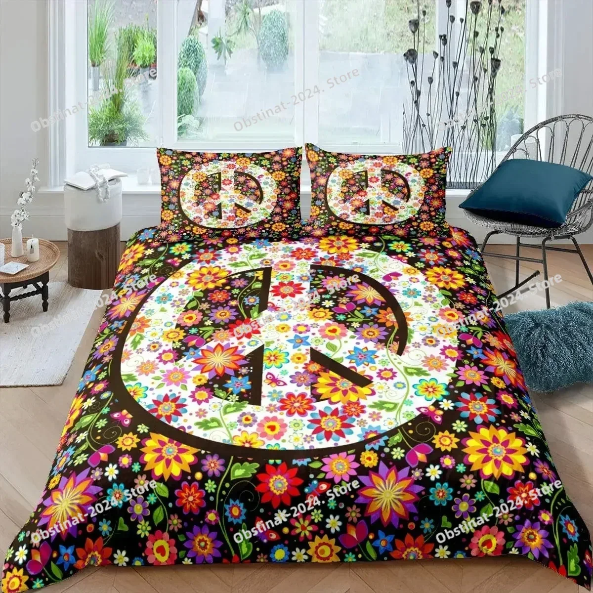 

2025 Printed Peace Symbol Bedding Set Duvet Cover Bedroom Comforter Covers Single Twin King ​Size Quilt Cover Soft Home Textile
