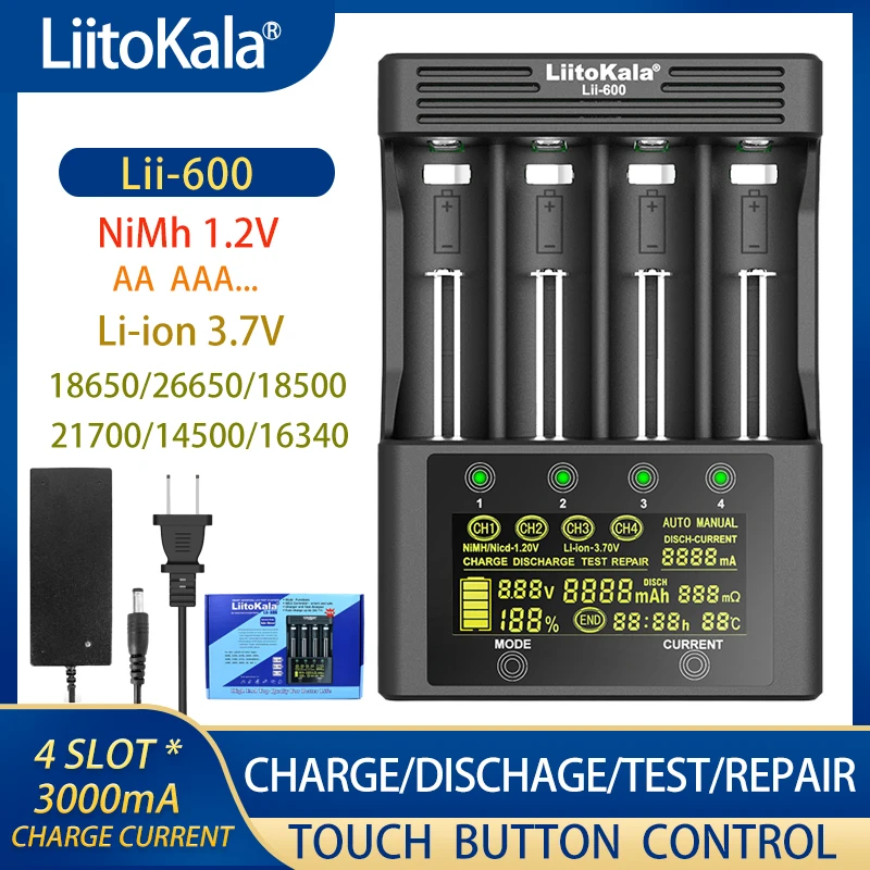 New Liitokala Lii-600 M4S 18650 Lithium Battery Charger 3.7V 21700 26650 18650 18350 18500 16340 17500 25500 10440 1.2V AA AAA