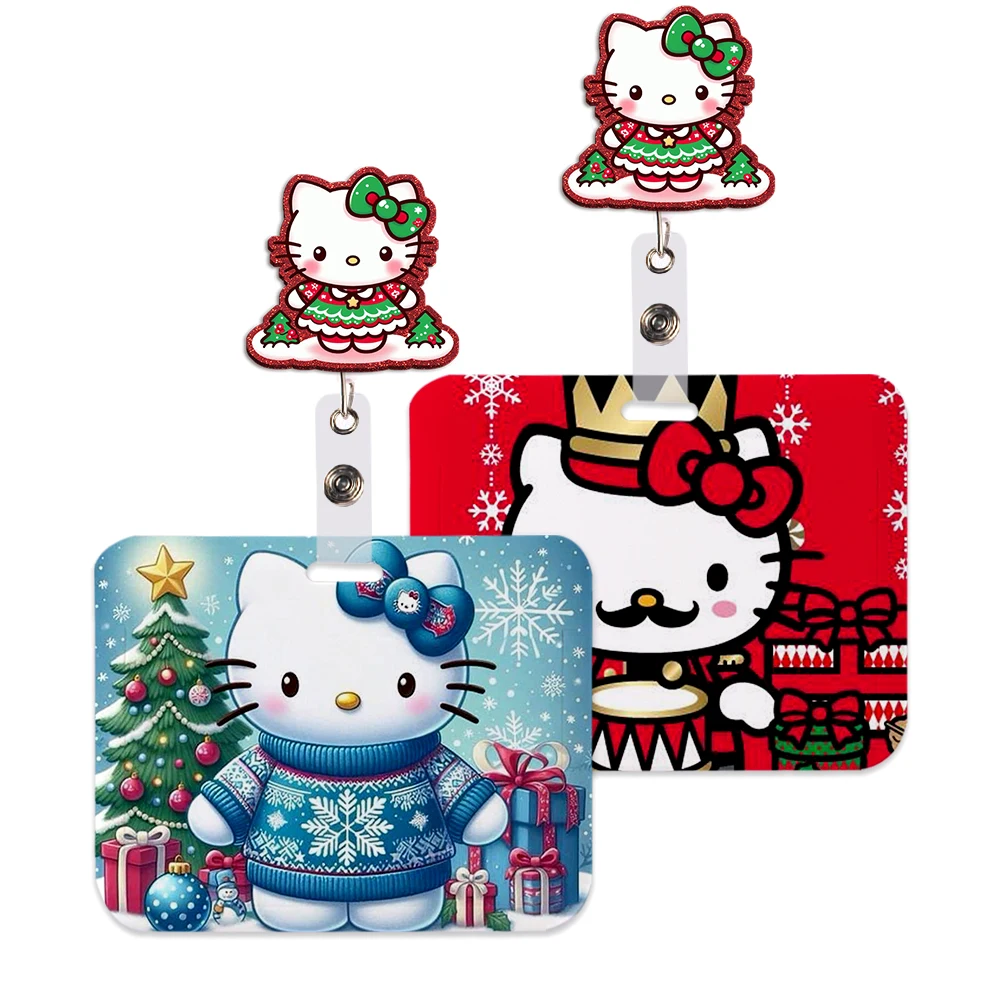 

Hello Kitty Sanrio Badge Holder Christmas Tree ID Credit Student Card Holder Pass Hang Rope Lanyard for Keys Strap Accessories