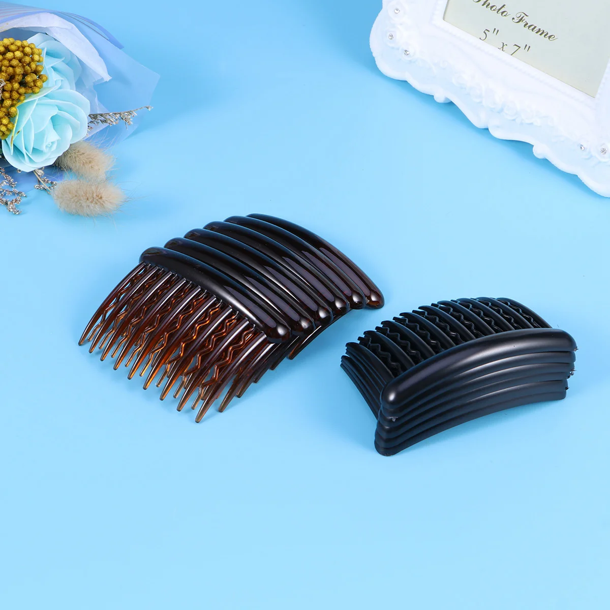 12pcs 17 Teeth Plastic Hair Clip Combs Vintage Small Hair Side Combs 8x5cm (6pcs Dark Coffee + 6pcs Black )