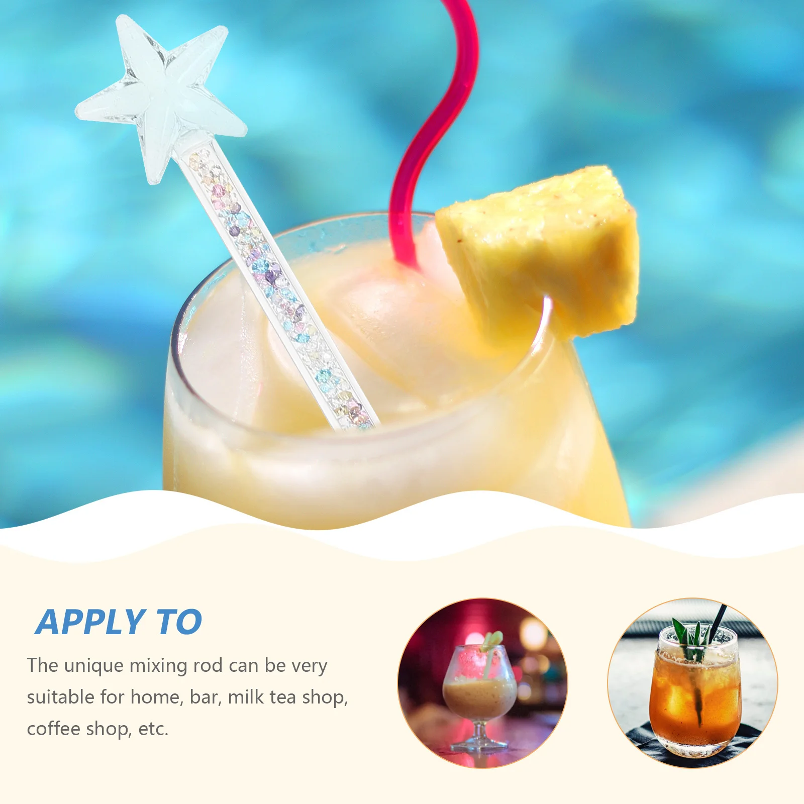 

Glass Swizzle Stick for Drink Mixing Juice Milk Tea Stirrer Star Design Bar Cocktail Rod Kitchen Beverage Tool