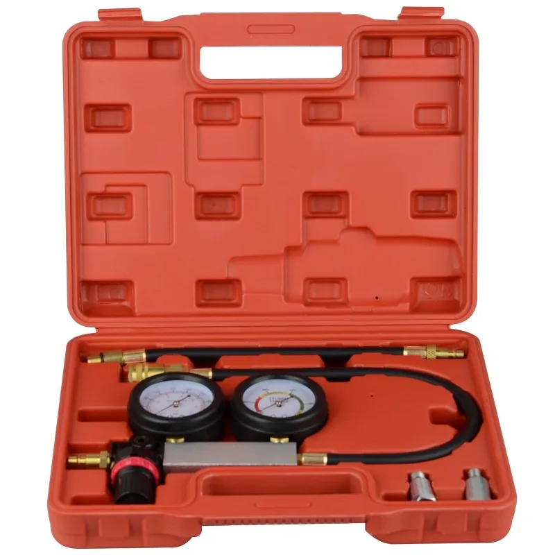 エンジン圧縮と漏れ検出用のデュアル圧力計付きシリンダーリークダウンテスターキット