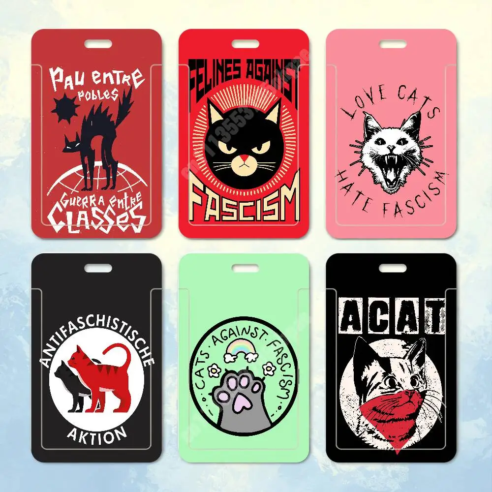 Antifascist Antiwar Kitten Cat Plastic Card Holder Worker ID Card Clear Transparent Employee Visitor Pass