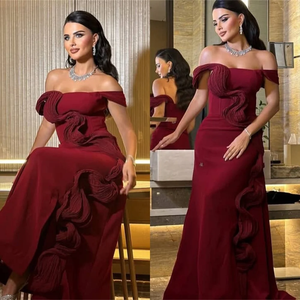 

Customized Delicate Burgundy Jersey Evening Dress Elegant Graceful Strapless Cap Sleeve Cocktail Dress Classic Party Dress