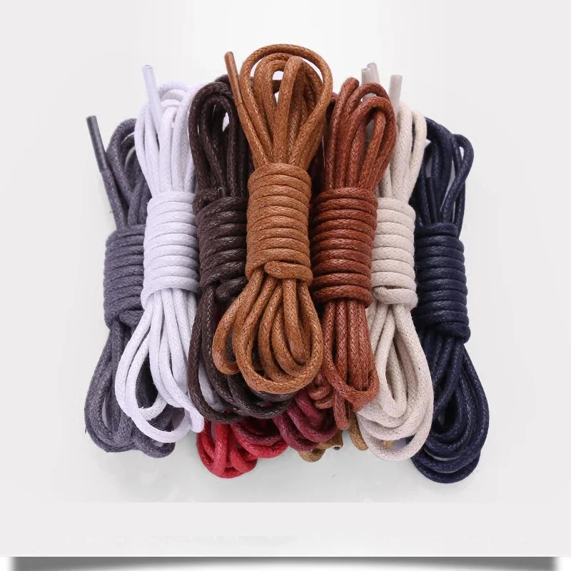 1Pair Cotton Waxed Shoelaces Leather Waterproof Round Shoe laces Boots Shoelace Shoestring Length 80/100/120/140CM P2