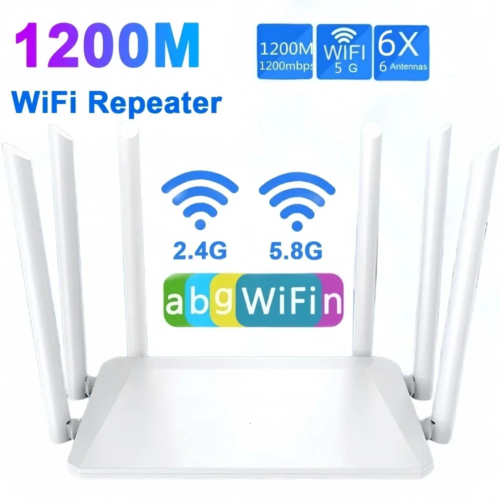 

1200M Wireless Router External Antenna Modem Router Wide Coverage WiFi Repeater 2.4GHz Home Office Amplification Signal Router