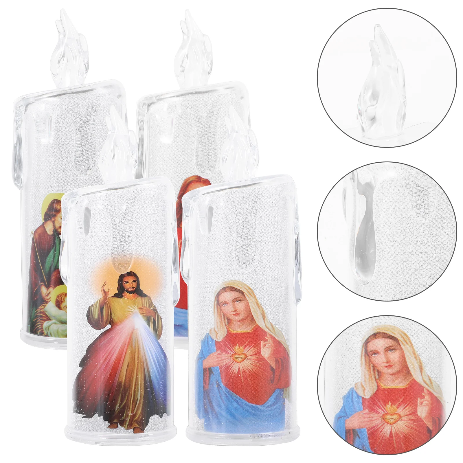 

4 Pcs Jesus Lantern Pillar Candles LED Lamp Christmas Party Favor Religious Light Catholic Conical Plastic Holy Night