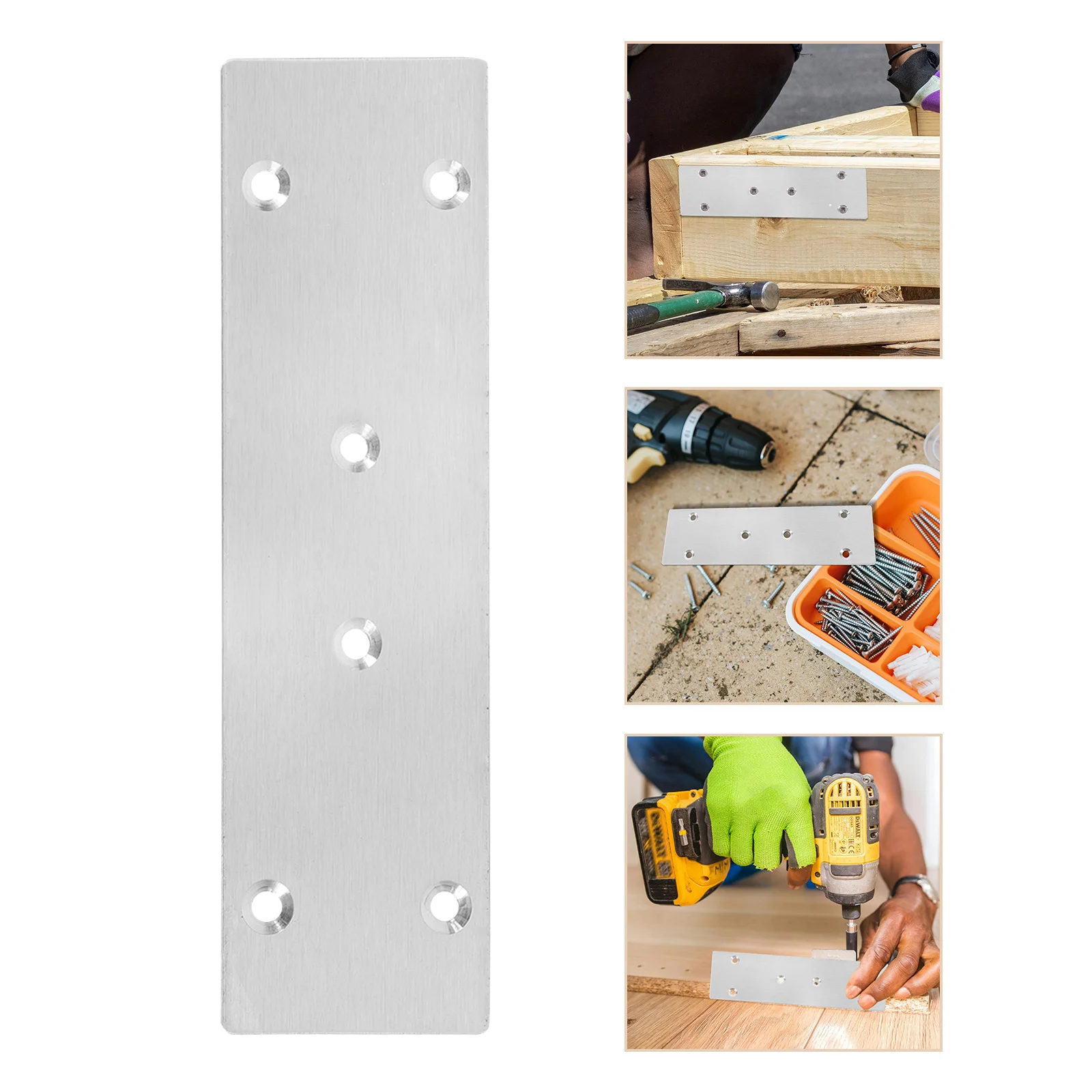 

10Pcs Flat Straight Brace Brackets 15mm Screws Stainless Steel Furniture Repair Fixing Plates for Wood Joining