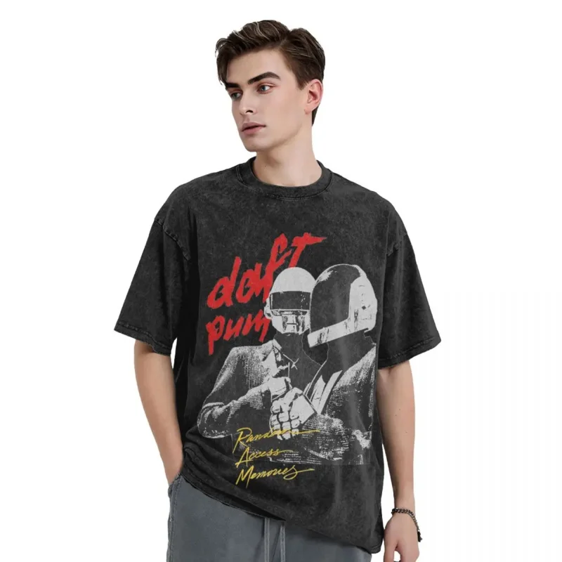 Daft Punk washed T shirts streetwear hip hop vintage T-shirts tees tops men women cotton Harajuku printed