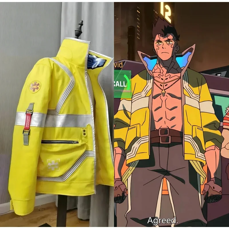 

Anime Cyberpunk Edgerunners David Martinez Cosplay Costume Stand Collar Jacket Yellow Luminous Coat Punk Adult Men Halloween