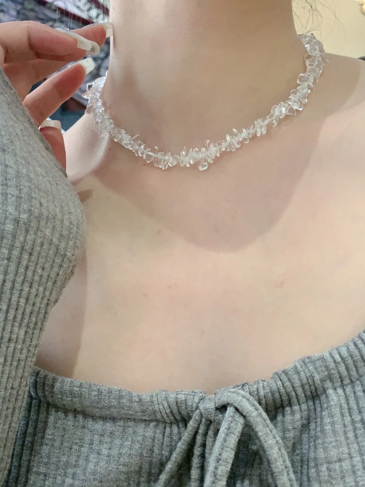 

N Ожерелье с кристаллами и камнями, женская нерегулярная цепочка на ключицы l Ro, подвеска из ледяного кристалла, нефритового сплава, ожерелье