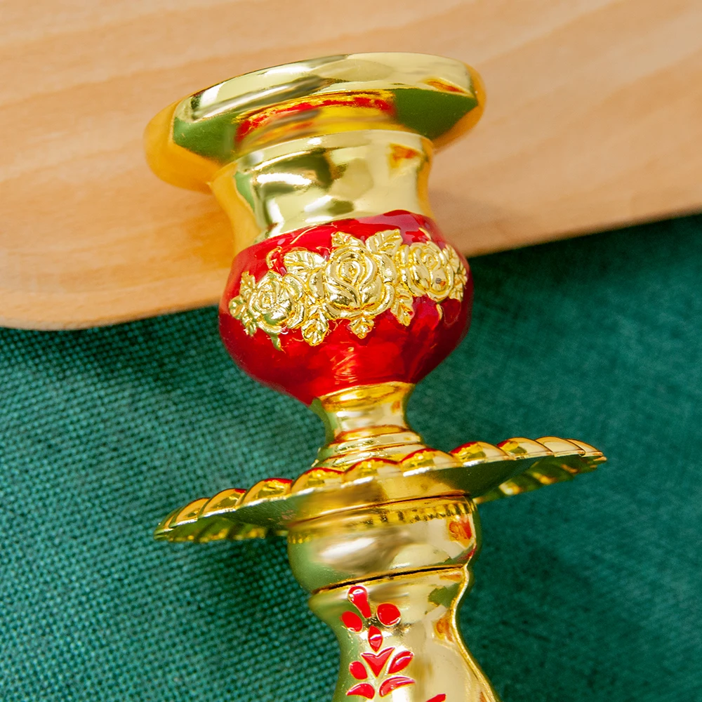 HTISOK Orthodoxer Handkerzenhalter, vergoldet, byzantinischer Stil, christlicher religiöser Ritual-Kerzenhalter für die Kirchenandacht – Detail 4
