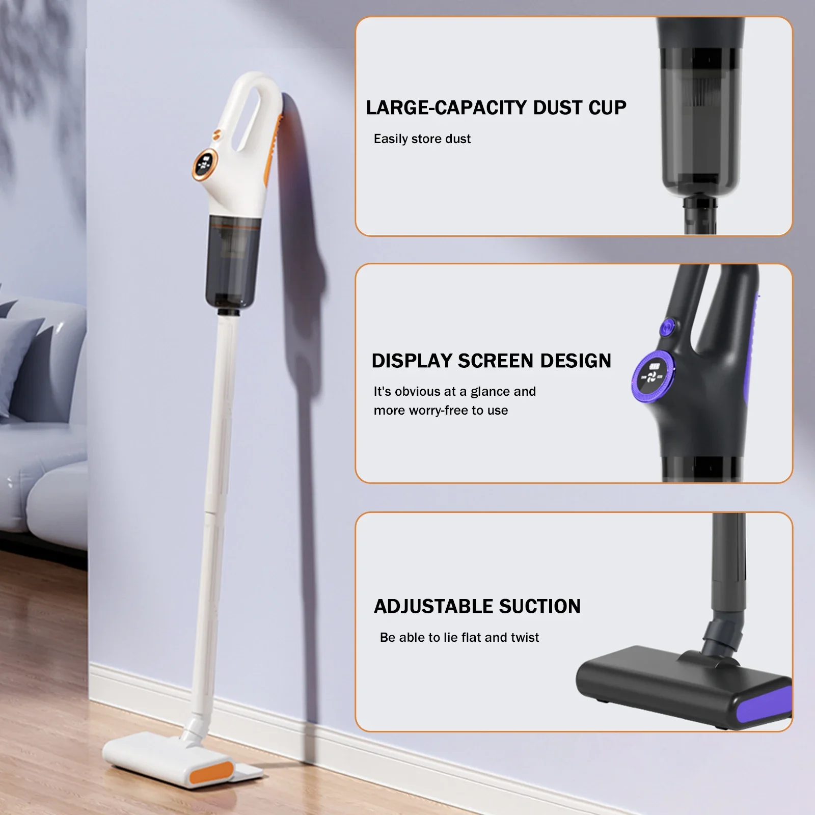 휴대용 무선 휴대용 진공청소기, 충전식, 자동차/사무실/가정용 사이클론 흡입 - 강력하고 가벼움