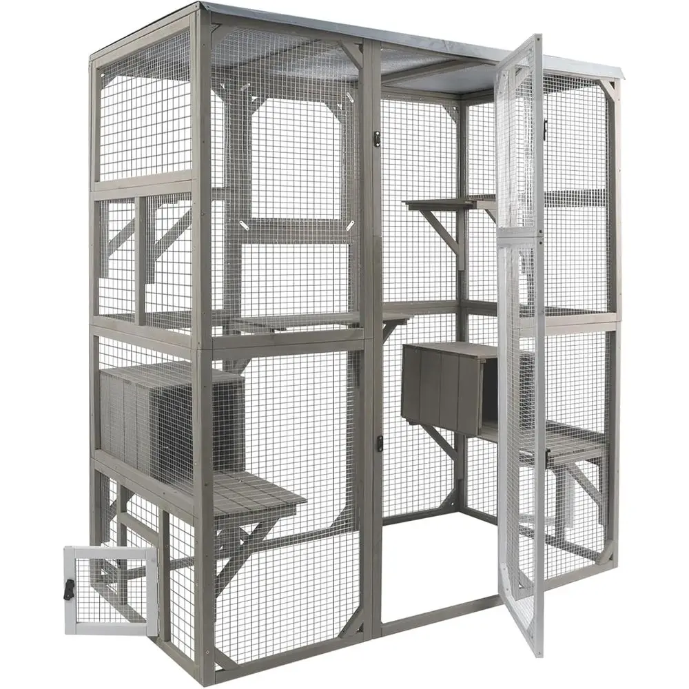 

Уличный вольер для кошек с водонепроницаемой тентовой крышей, большим окном, многоплатформенным дизайном, домик для кошек для использования в помещении и на улице