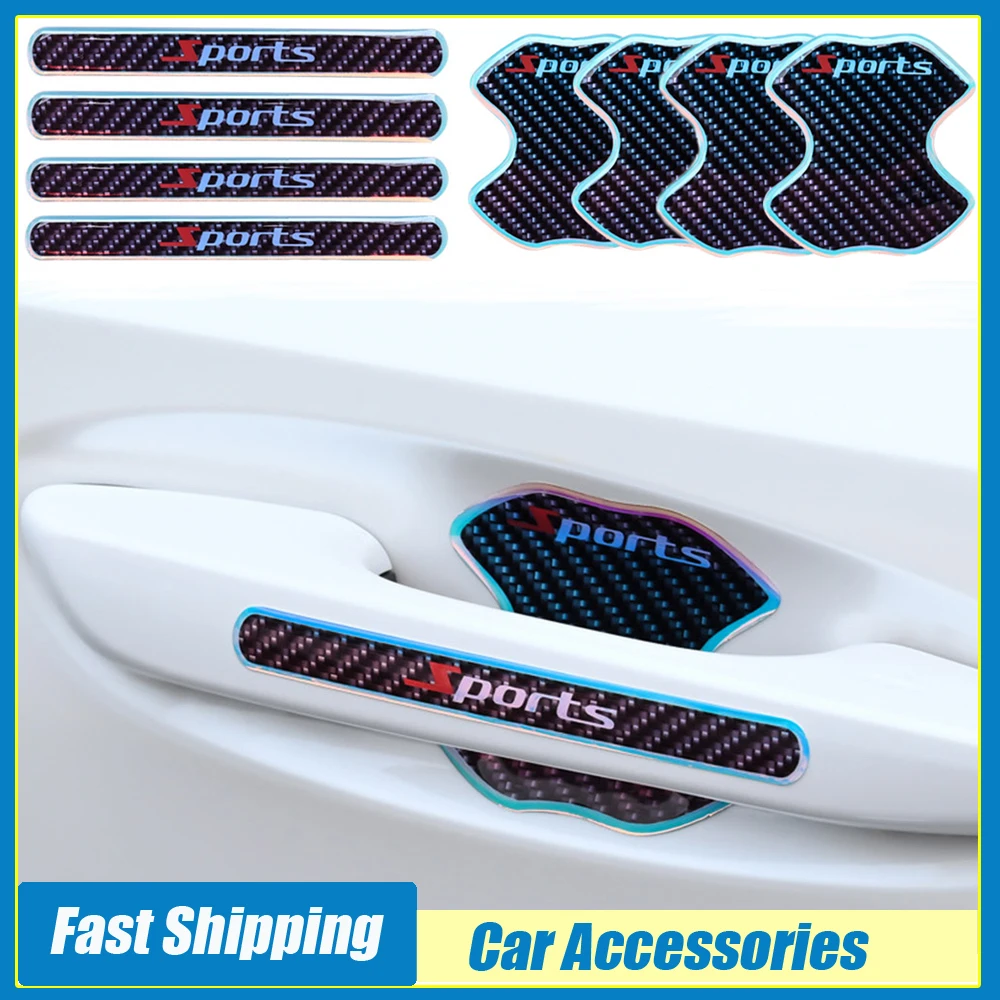 8 قطعة مقبض باب السيارة العالمي المضادة للتصادم فيلم سيارة الرياضة التصميم لاصقة تزيين وعاء باب السيارة طبقة مقاومة للخدش