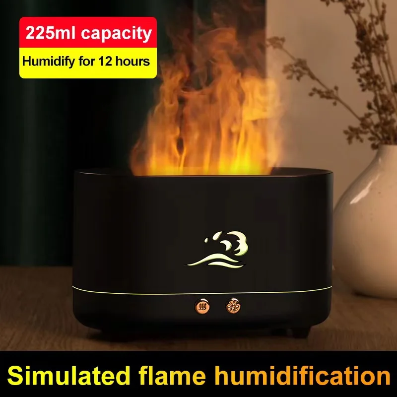 Flame Air Humidifier 225ml Home Electric Ultrasonic Aroma Can Be added Essential Oil  With 7 Color LED Mist Sprayer