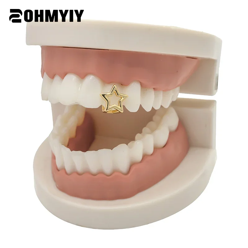 

1 шт., полые звезды, зубы Grillz, хип-хоп, золотой, серебряный цвет, пентаграммы, зубные шапочки для женщин и мужчин, ювелирные изделия, подарок на вечеринку