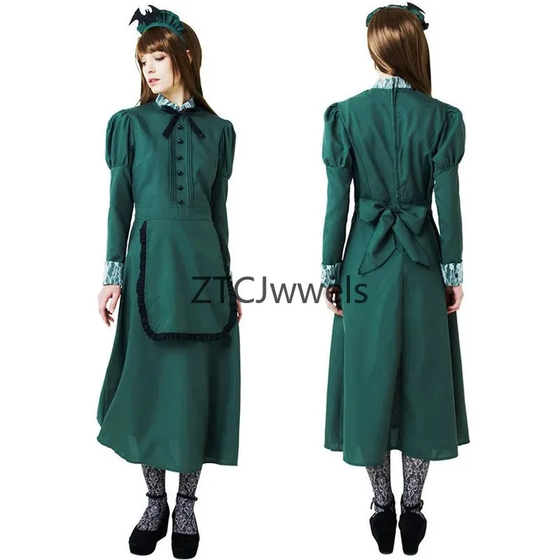 

Gothic Victorian Lace Turtleneck Dress with Bowknot Maid Cosplay Costume for Masquerade Halloween Party