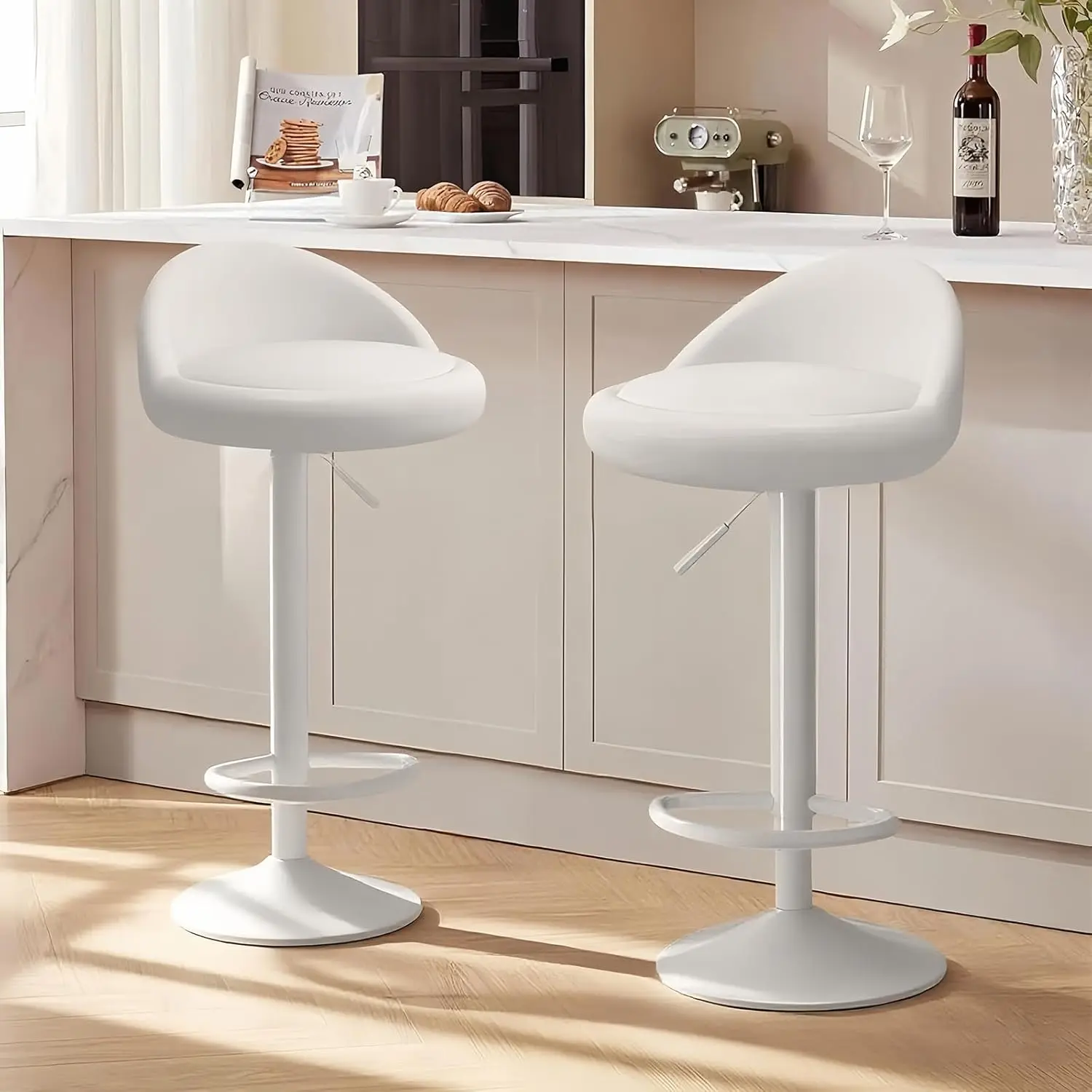 

Bar Stools Set of 2, Modern Swivel Barstools with Low Back, Upholstered Adjustable Bar Chairs, PU Leather Barstools Counter Heig