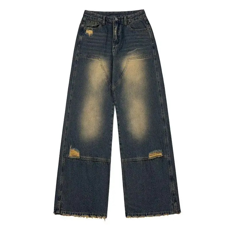 Calça de perna larga reta unissex, jeans feminino, calça jeans solta, calça casual de rua, hip hop, palhaço retrô, tendência da moda americana, quente, nova