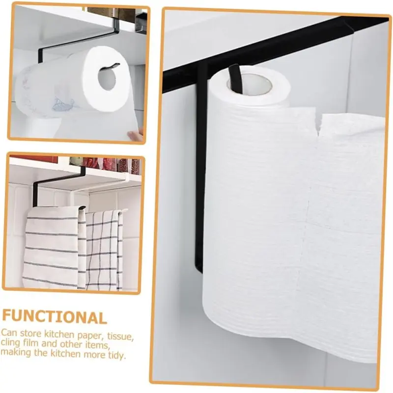 ABRB-For Kitchen Roll Rack 2Pcs Wrought Iron Paper Towel Holders Under Cabinet Mount For Kitchen Toilet Tissue And Towel Storage