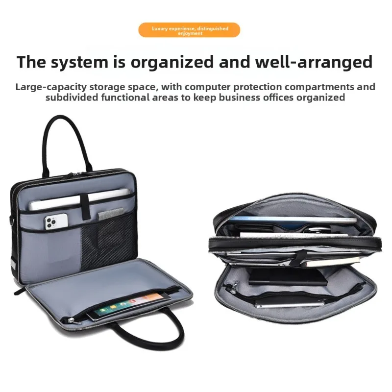 حقيبة كمبيوتر محمول للأعمال من الجلد للرجال مع حقيبة يد مكتبية متعددة الوظائف برتقالية مع حزام كتف #5