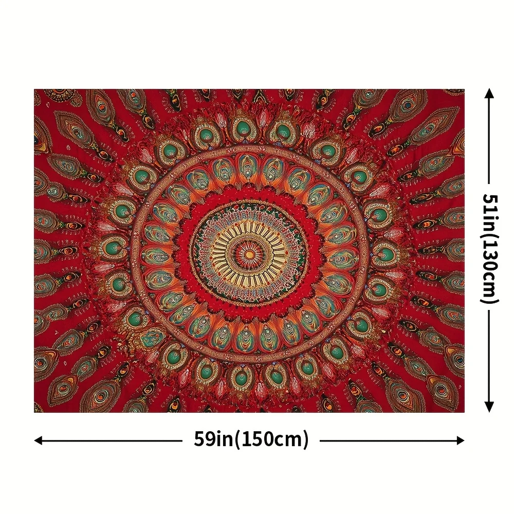 Luxurious Mandala Tapestry Boho Wall Hanging Indian Ethnic Bohemian Decor Vibrant Gold Red Room Art Textile Large Size Decoratio
