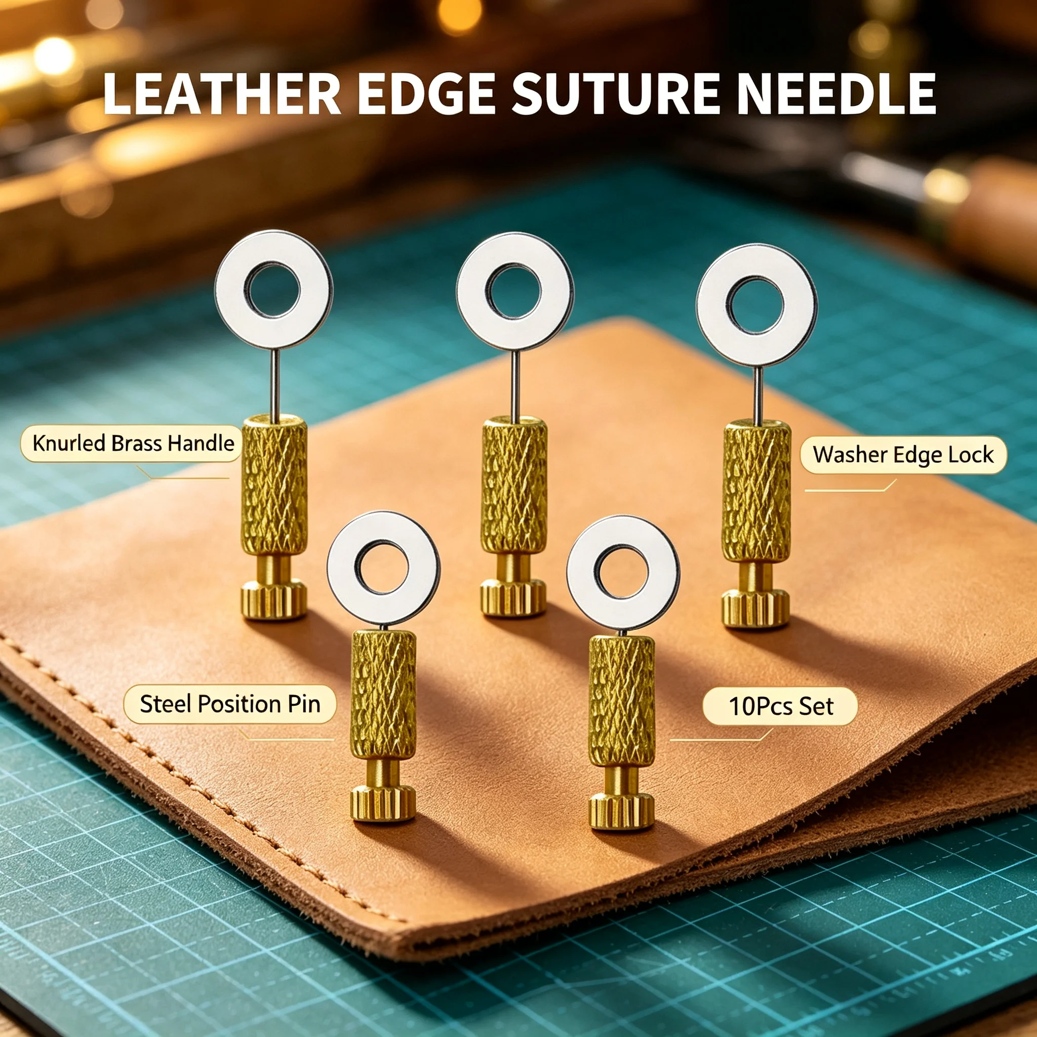 10Pcs Leather Suture Positioning Needle Brass Edge Lock Stitching Pin DIY Leather Craft Sewing Tool for Wallet Belt Bag