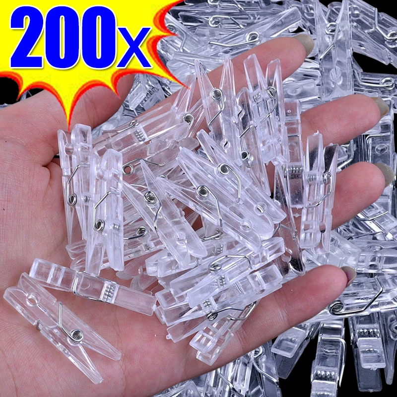 50/200PCS Plastic Mini Photo Clips Picture Paper Spring Clip Clothespins Peg DIY Party Wall Home Decoration Photo Hanging Clamps