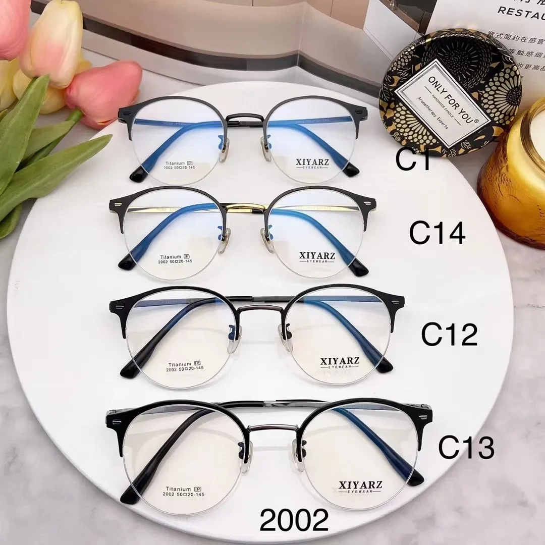 50-20-145 Titanium Glasses round Myopia Prescription Small Box Men/Women Eyeglasses High Quality Two-Tone Cat Eye Custom