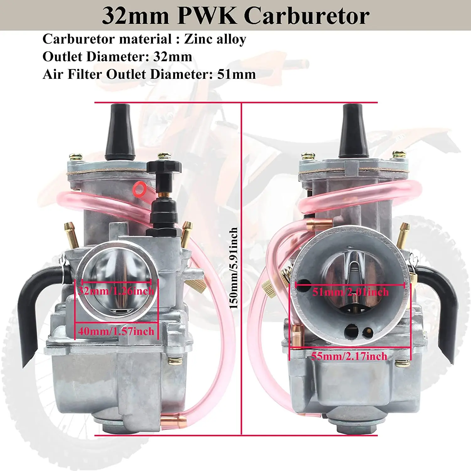 PWK Universal Carburetor, 21 24 26 28 30 32 34mm PWK Motorcycle Carburetor Power Injection, for Racing Mikuni Koso ATV Yamaha