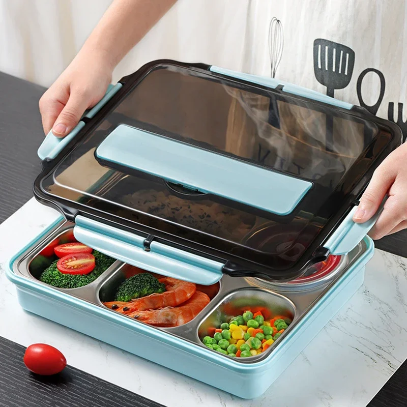 Stainless Steel Thermal Lunch Box Layers Multi Grids Tableware Students School Adult Lunch Boxes Spoon Chopsticks Storage Box