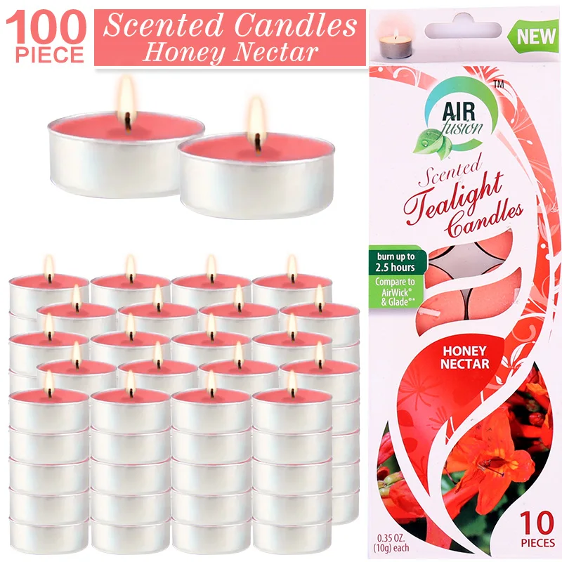 

Air Fusion 100 Count Tea Lights Candles Tangerine Honey Nectar Scented 2.5 Hours Smoke-free Drip-free And Long-lasting Aromather