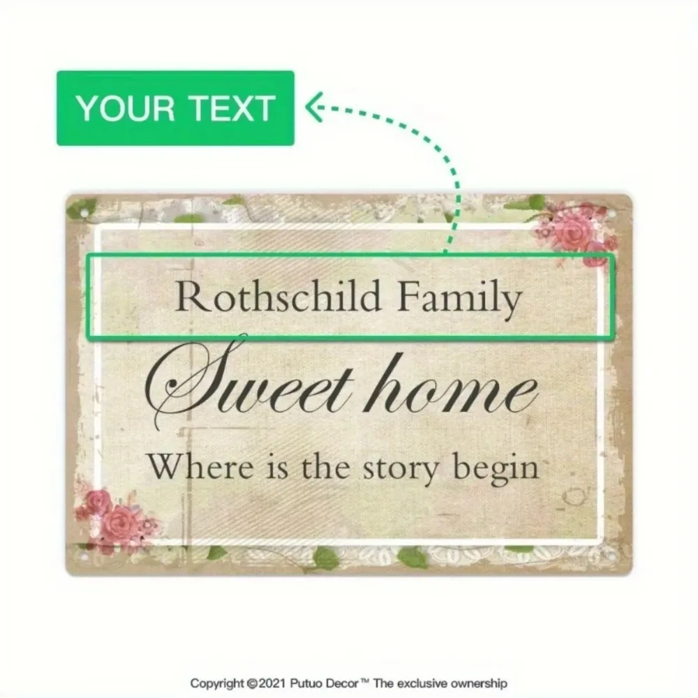 CIFbuy Personalized Custom Text Metal Wall Plaque, Vintage Style Sign, Warm Nest Where The Journey Starts Home Wall Decor