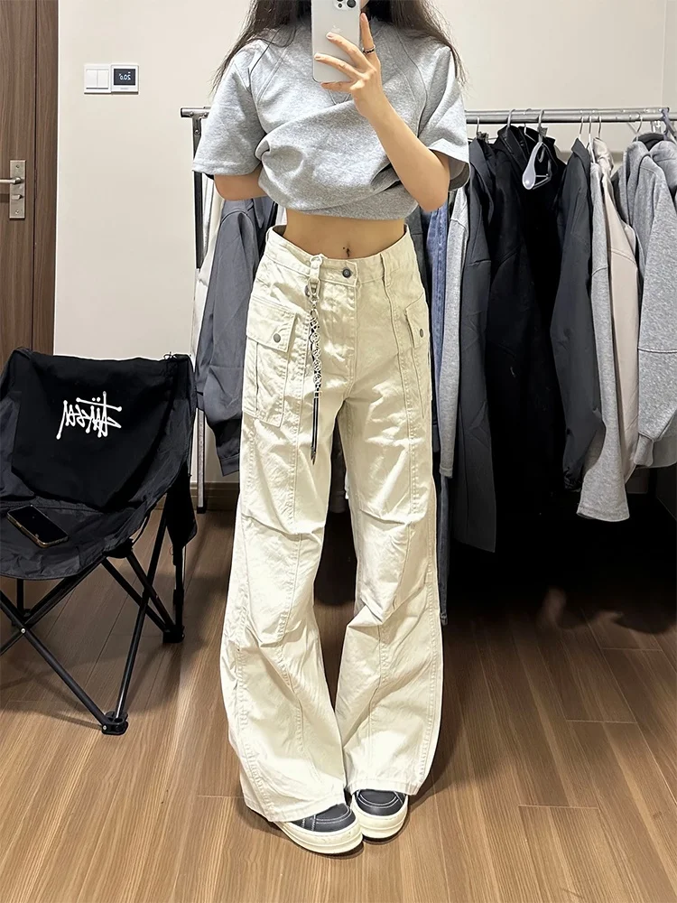 

Khaki American Style Bell Bottom Work Pants Men Early Autumn Wrinkle High End Drapey Cleanfit Straight Leg Trousers