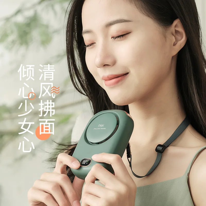New lazy neck fan bladeless usb charging mini small fan large wind neck waist fan cross-border
