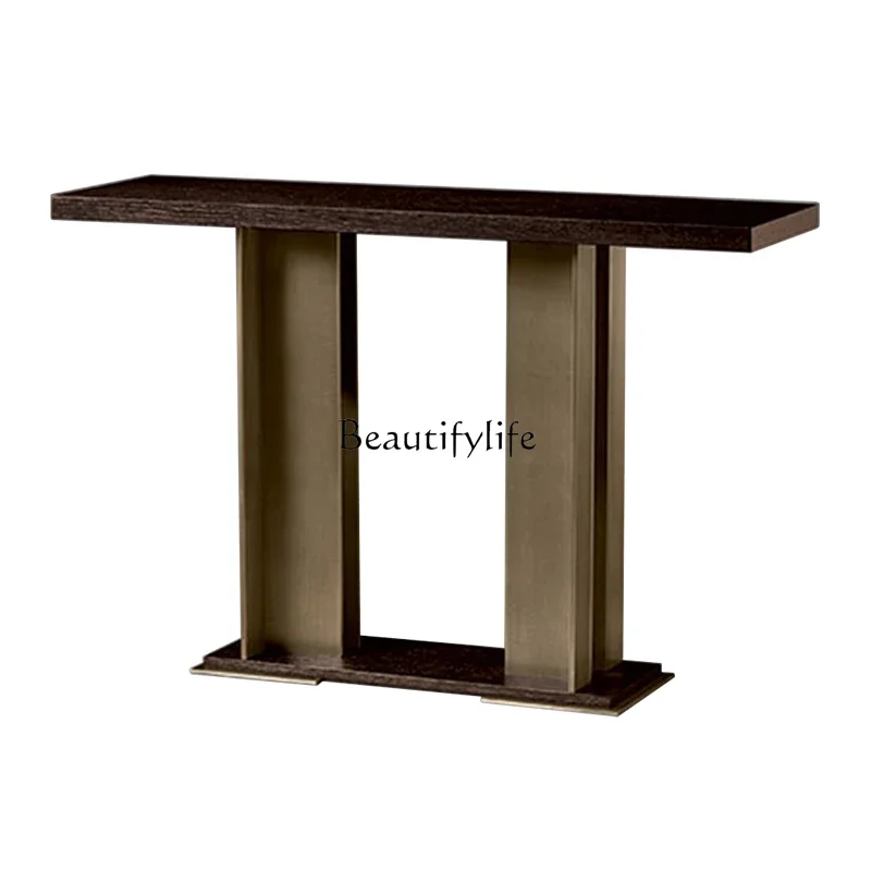 

LXLight luxury new Chinese-style entrance platform Stainless steel brushed walnut color display standSSS